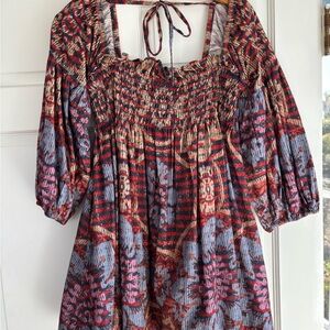 Free People Red and Blue Patterned Mini Dress
